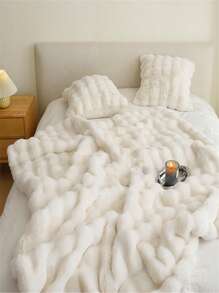 1pc Solid Fuzzy Blanket, Simple White Plush Blanket For Bed - White - View 3