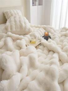 1pc Solid Fuzzy Blanket, Simple White Plush Blanket For Bed - White - View 4