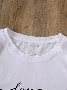 INAWLY 心形和字母图案 T 恤 图案 T 恤 女式上衣 - 白色 - 查看 3