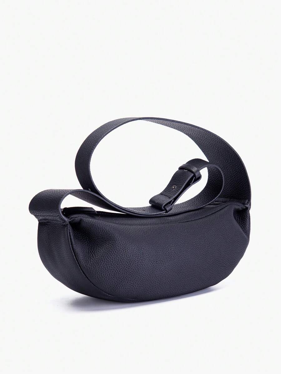 Donnain Black Genuine Leather Sling Bag Women Stylish Crescent Chest Bag Hobo Bag - Black - View 1