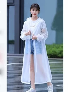 1 áo mưa trùm đầu dây rút trơn - trắng - Xem 2