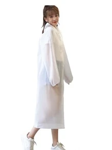 1 áo mưa trùm đầu dây rút trơn - trắng - Xem 3