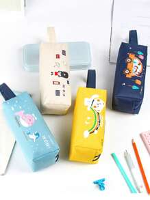 1入組卡通熊圖案文具袋可愛大容量筆袋適合學校學生文具收納袋 - 黃色 - 查看 4