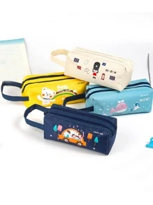 1入組卡通熊圖案文具袋可愛大容量筆袋適合學校學生文具收納袋 - 黃色 - 查看 3