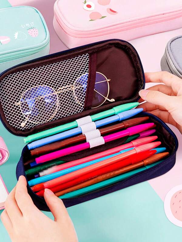 1pc Simple Peach Shaped Pencil Case (random Color)