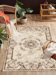 1pc Mandala Pattern Anti-slip Rug, Boho Geometric Frame Design Floor Mat For Living Room And Bedroom - Multicolor - View 1