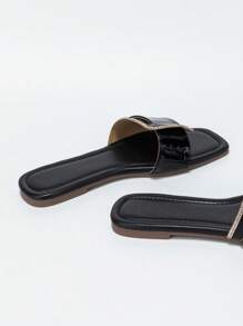 女士鱷魚壓紋金屬裝飾人造皮革時尚涼鞋黑色 - 黑色 - 查看 5