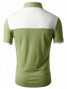 Áo thun có cổ Nam Túi Nút phía trước Khối Màu Giải trí - Màu xanh Ô liu - Xem 3