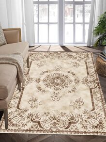 1pc Mandala Pattern Anti-slip Rug, Boho Geometric Frame Design Floor Mat For Living Room And Bedroom - Multicolor - View 10