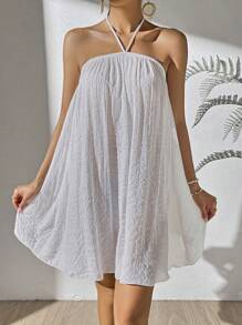 SHEIN Swim Vestido holgado de cuello halter anudado, espalda descubierta, vestido de cubrir de verano unicolor - Blanco - Ver 1