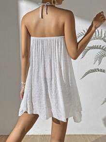 SHEIN Swim Vestido holgado de cuello halter anudado, espalda descubierta, vestido de cubrir de verano unicolor - Blanco - Ver 2