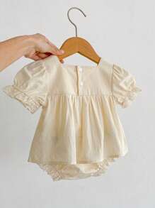 嬰兒夏季服裝，女嬰衣服刺繡 2入組套，嬰兒可愛服裝