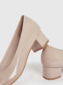 CUCCOO BIZCHIC Women Point Toe Chunky Heeled Valentine Days Day Elegant Beige Court Pumps For Summer Graduation Heels Prom Heels Vacation Shoes Summer Back To School Shoes College Student Shoes Elegant Basics Business Casual Business Chic Spring Shoes Spring Break Easter