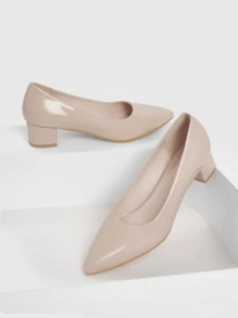 CUCCOO BIZCHIC Women Point Toe Chunky Heeled Valentine Days Day Elegant Beige Court Pumps For Summer Graduation Heels Prom Heels Vacation Shoes Summer Back To School Shoes College Student Shoes Elegant Basics Business Casual Business Chic Spring Shoes Spring Break Easter