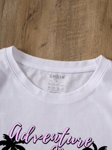 SHEIN LUNE Áo thun nữ Lá thư Ô tô/xe hơi Giải trí - trắng - Xem 3