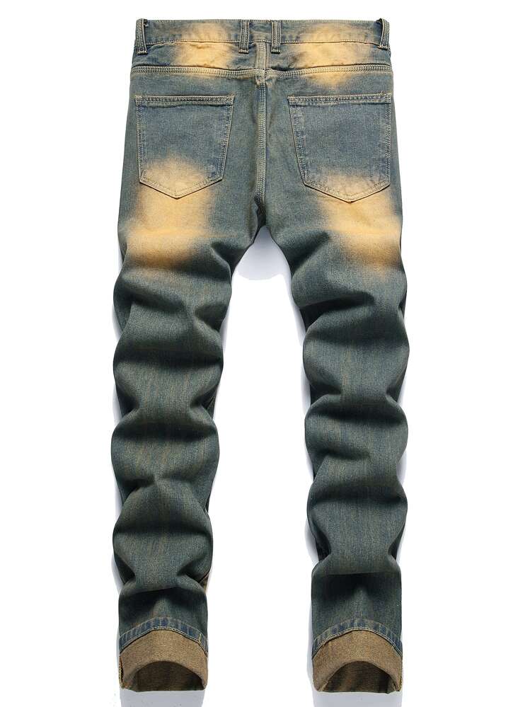 Jeans déchirés et effilochés avec lavage décoloré pour hommes - Jean brut - Voir 2