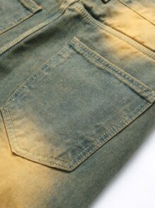 Men Ripped Frayed Bleach Wash Jeans - Dark Wash - View 7