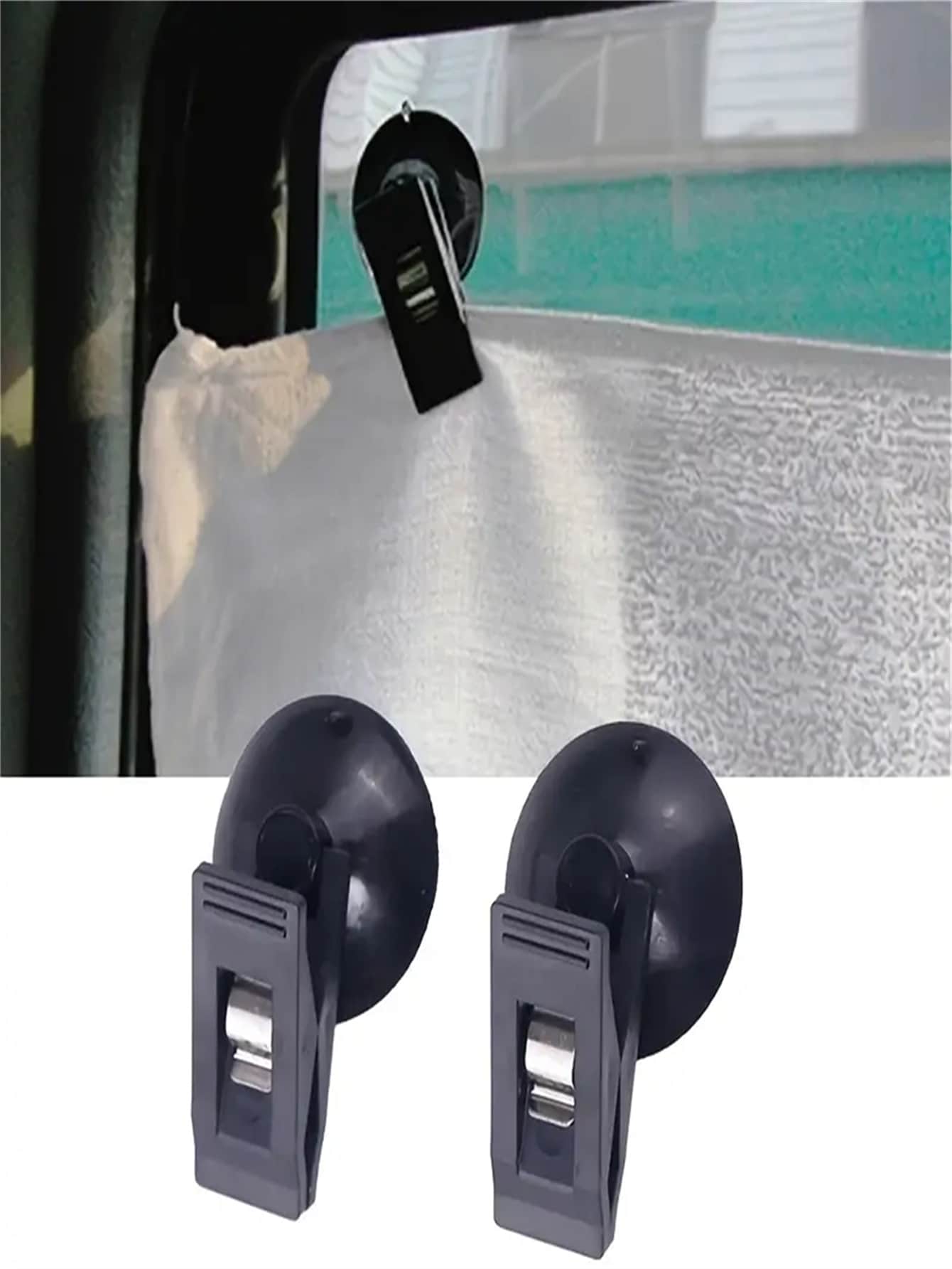 2pcs Car Suction Cup Ticket Clip - Black - View 1