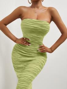 SHEIN Privé Bộ đồ hai mảnh nữ màu trơn Thanh lịch - Màu xanh chanh - Xem 5