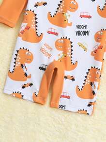 男嬰卡通圖案連體泳衣帶泳帽 - 彩色 - 查看 4