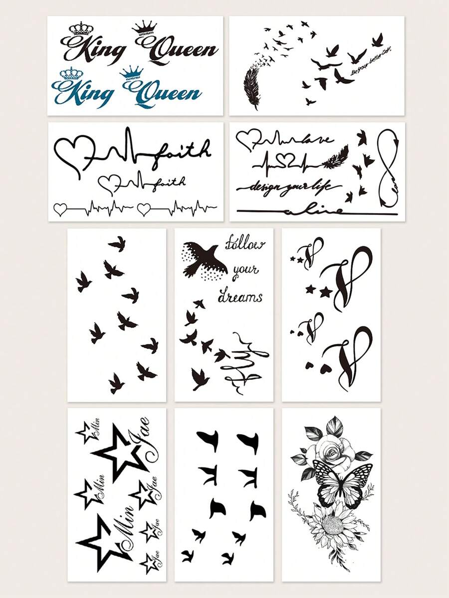 10pcs Flower Pattern Temporary Tattoo Sticker Bf06