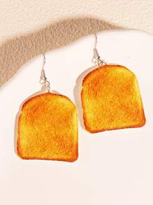 1對時尚模擬吐司耳墜適合女士日常裝飾 - 棕色 - 查看 3