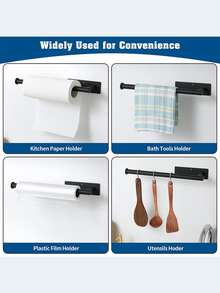 1入組不銹鋼紙巾架家用簡約素色廚房儲物架 - 黑色 - 查看 5