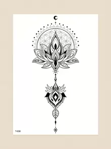 1張花朵圖案紋身貼紙 - 黑色 - 查看 1