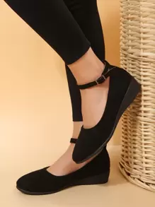 女式經典後帶舒適低跟鞋，平底鞋底，黑色 - 黑色 - 查看 3