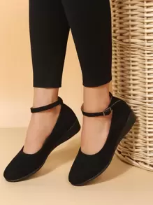 女式經典後帶舒適低跟鞋，平底鞋底，黑色 - 黑色 - 查看 2