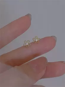 Cubic Zirconia Decor Stud Earrings - Yellow Gold - View 2