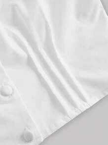 SHEIN MOD Puff Sleeve Lace Trim Crop Shirt - White - View 3