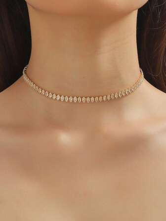 1 collar de circonia con forma de ojo de caballo geométrico para mujer, versátil para ocasiones diarias y formales