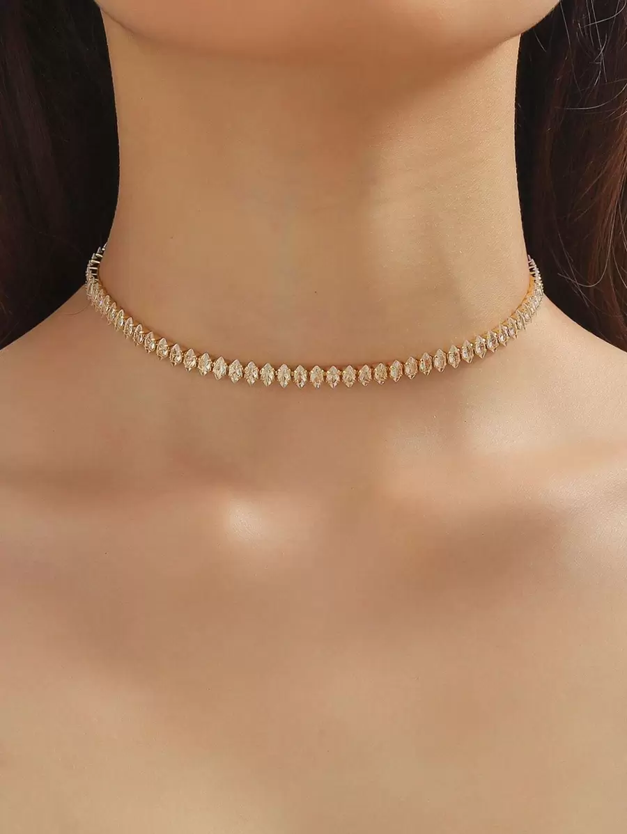 1 collar de circonia con forma de ojo de caballo geométrico para mujer, versátil para ocasiones diarias y formales