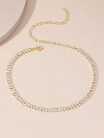 1pc Ladies Geometric Horse Eye Shaped Zirconia Necklace, Versatile For Daily And Formal Occasions