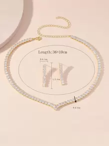 1 Vòng cổ mặt dây chuyền Zirconia khối hình học & 1 Bộ bông tai Zirconia khối hình học, Phụ kiện trang phục trang trọng thời trang cho bữa tiệc tối - Vàng - Xem 4