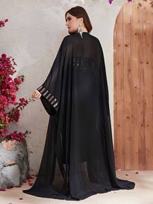 YISIKADO Đầm Plus Size Tương phản Mesh ghép mộng kim sa Sọc Buổi tiệc - màu đen - Xem 2