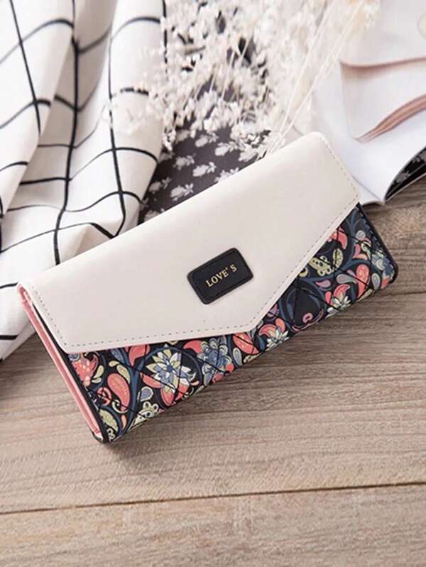 Korean Style Ditsy Floral & Diamond Pattern Colorblock Envelope Clutch Wallet School Supplies Teacher Gifts Back To School For Women Wallet Purse Wallet Long Wallet