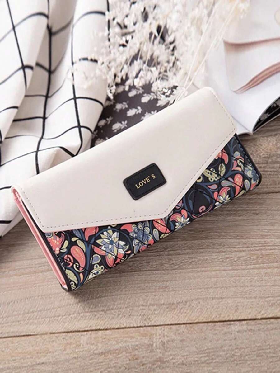 Korean Style Ditsy Floral & Diamond Pattern Colorblock Envelope Clutch Wallet School Supplies Teacher Gifts Back To School For Women Wallet Purse Wallet Long Wallet - Multicolor - View 1