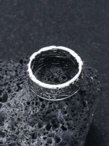 男士紋理質感金屬戒指 - 復古銀色 - 查看 3