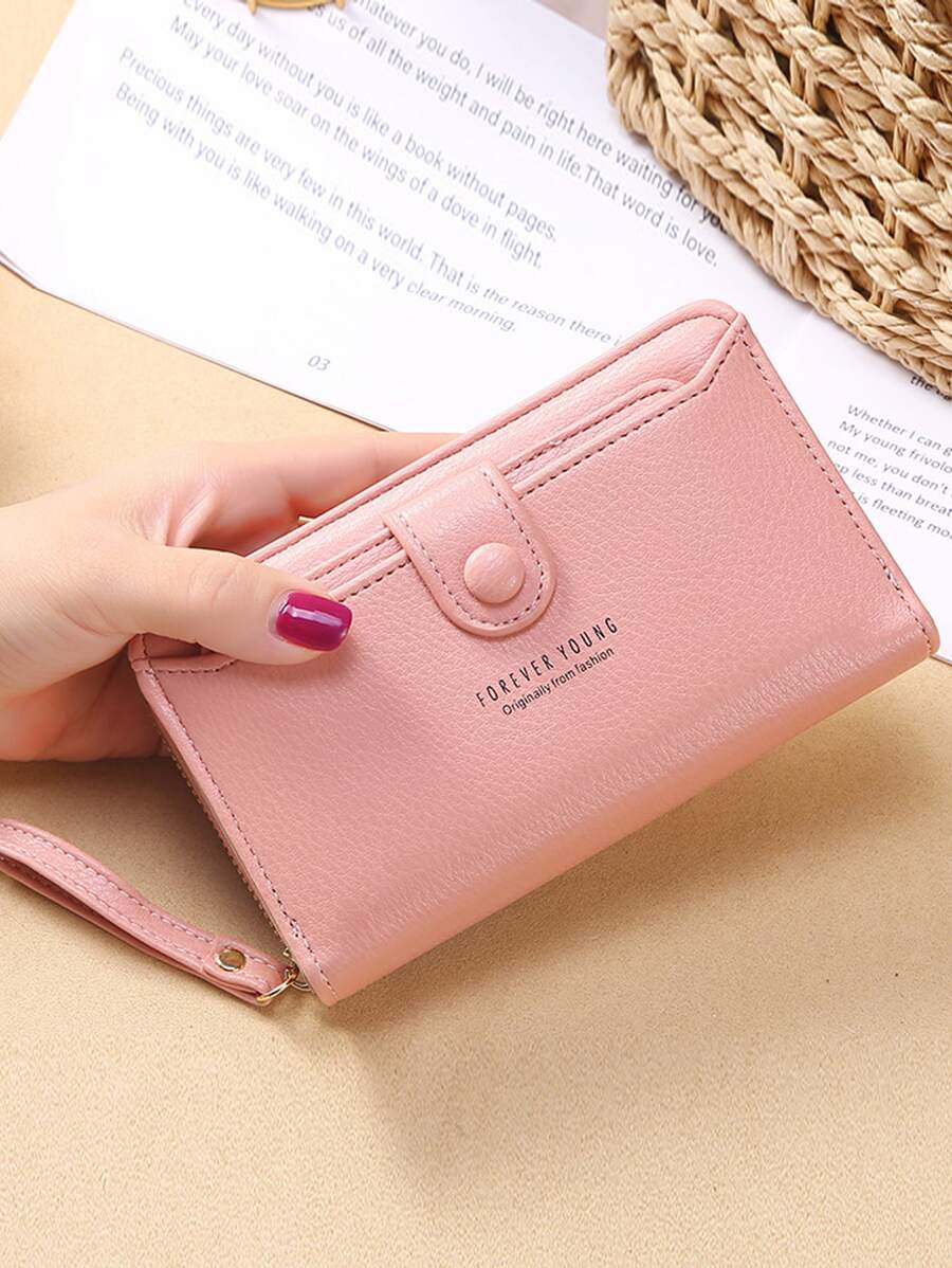 PU Long Wallet Pink Letter Detail Bifold - Pink - View 1