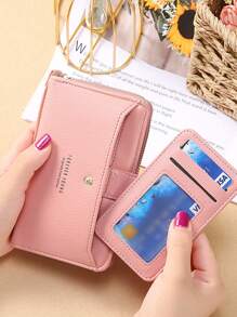 PU Long Wallet Pink Letter Detail Bifold - Pink - View 2