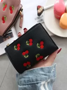 Ví nữ ngắn gọn, thêu họa tiết quả anh đào, kiểu dáng tối giản, ví đựng tiền xu nhỏ gọn, chất liệu PU chống nước, nhẹ, làm quà tặng bạn gái - Nhiều màu - Xem 4