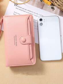 PU Long Wallet Pink Letter Detail Bifold - Pink - View 6