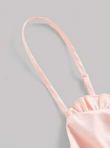 SHEIN MOD 褶邊前繫帶吊帶連衣裙 - 淺粉色 - 查看 4