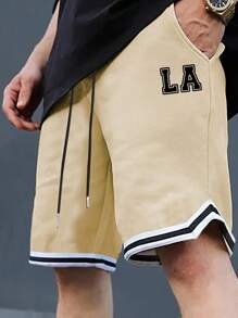 Aesthetic Post Quần Short Nam Dây kéo Lá thư Sọc Giải trí - Màu Khaki - Xem 1