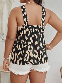 SHEIN Privé Plus Allover Print Halter Top - Black - View 2