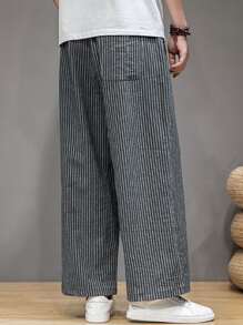 Manfinity Men Striped Wide Leg Pants - Dark Grey - View 2