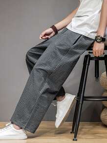 Manfinity Men Striped Wide Leg Pants - Dark Grey - View 3