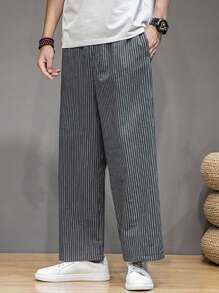 Manfinity Men Striped Wide Leg Pants - Dark Grey - View 4